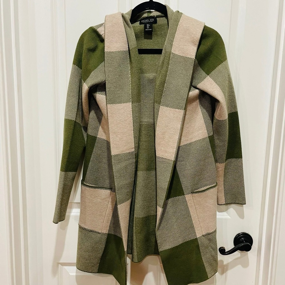 Rachel Zoe Green and Beige Plaid Cardigan